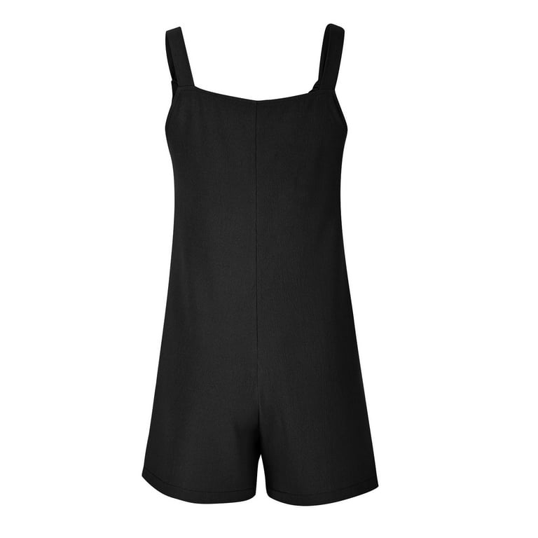 JWZUY Women's Short Overalls Casual Loose Jumpsuits Summer Romper Tie Strap  Adjustable Playsuit with Pocket Black M 