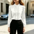 thumbnail image 7 of Gamivast Women's Chiffon Blouses Long Puff Sleeve Button Down Shirts Stand Collar Casual Flowy Tops with Lace Trim Elegant Dressy Fall Work Office Clothes, 7 of 7