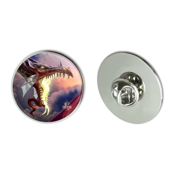 Fantasy Fire Breathing Dragon Flame On Metal 1.1" Tie Tack Hat Lapel Pin Pinback