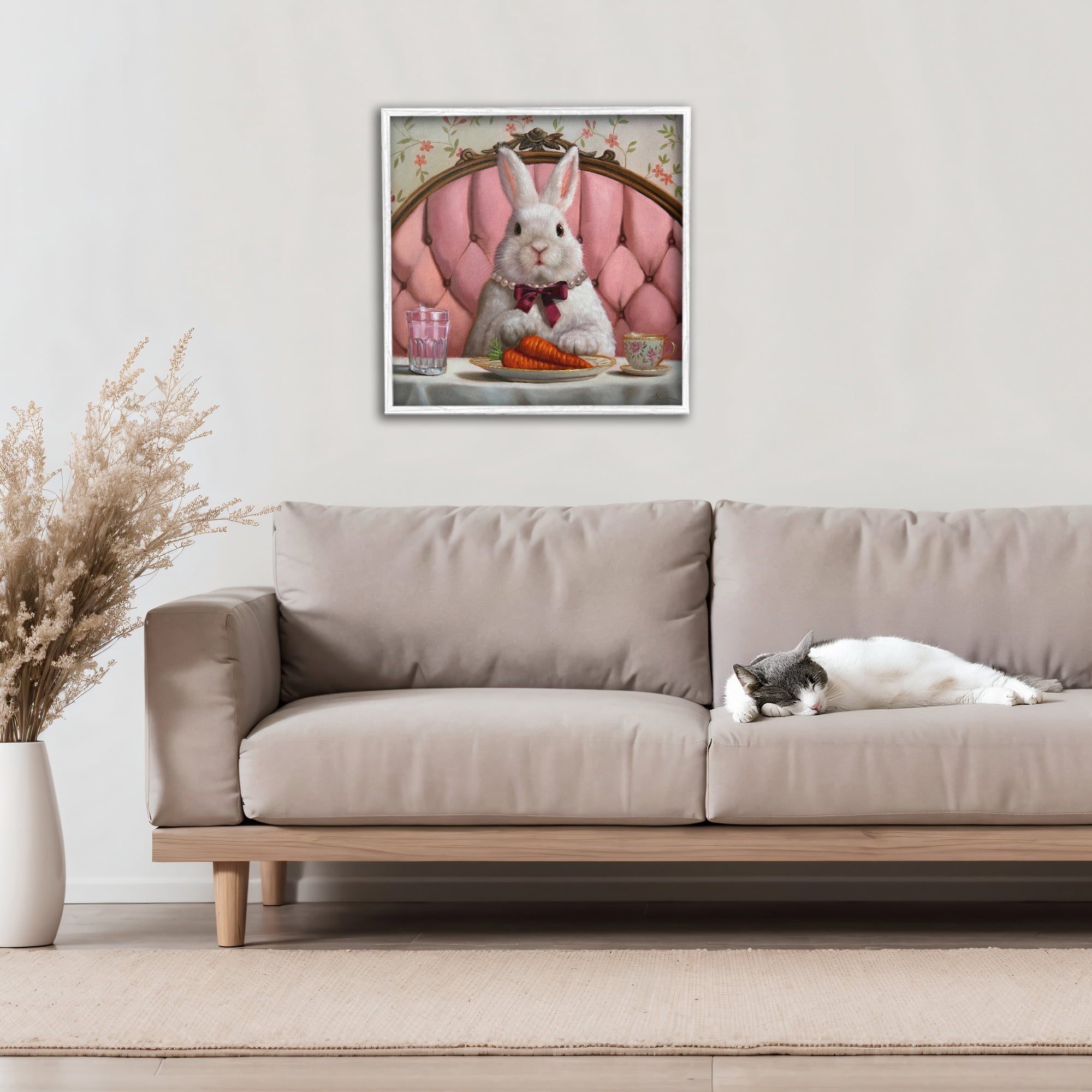 Stupell Industries Bun Appetit Rabbit Dining White Framed Giclee Art, design by Lucia Heffernan