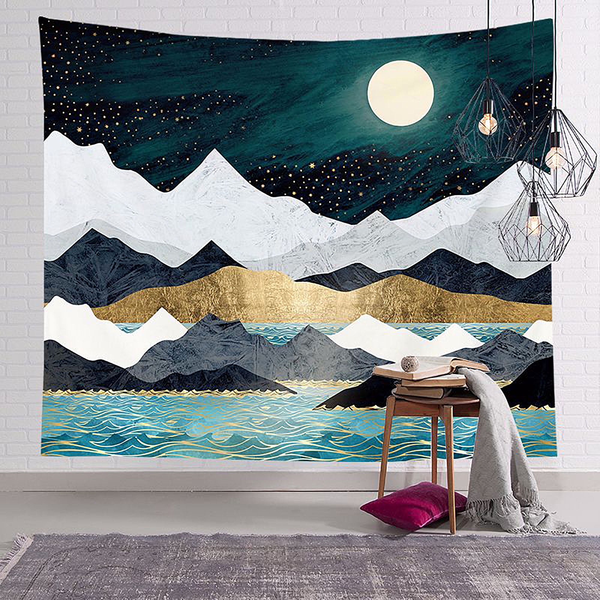 Mountain Forest Scenery Tapestry Psychedelic Moon Wall Hanging Tapestry Decor 