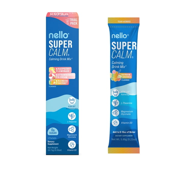 Nello Supercalm Calming Flavored Drink Mix Packets, Variety Pack, 0.5 oz, 3 Count
