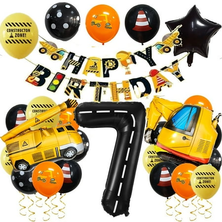 Construction Truck And Excavator Balloon Party Decoration Set Number 7 Suitable For Birthday Summer Party, Family And Outdoor Celebration Party Decoration Excavator Construction Theme Decoration