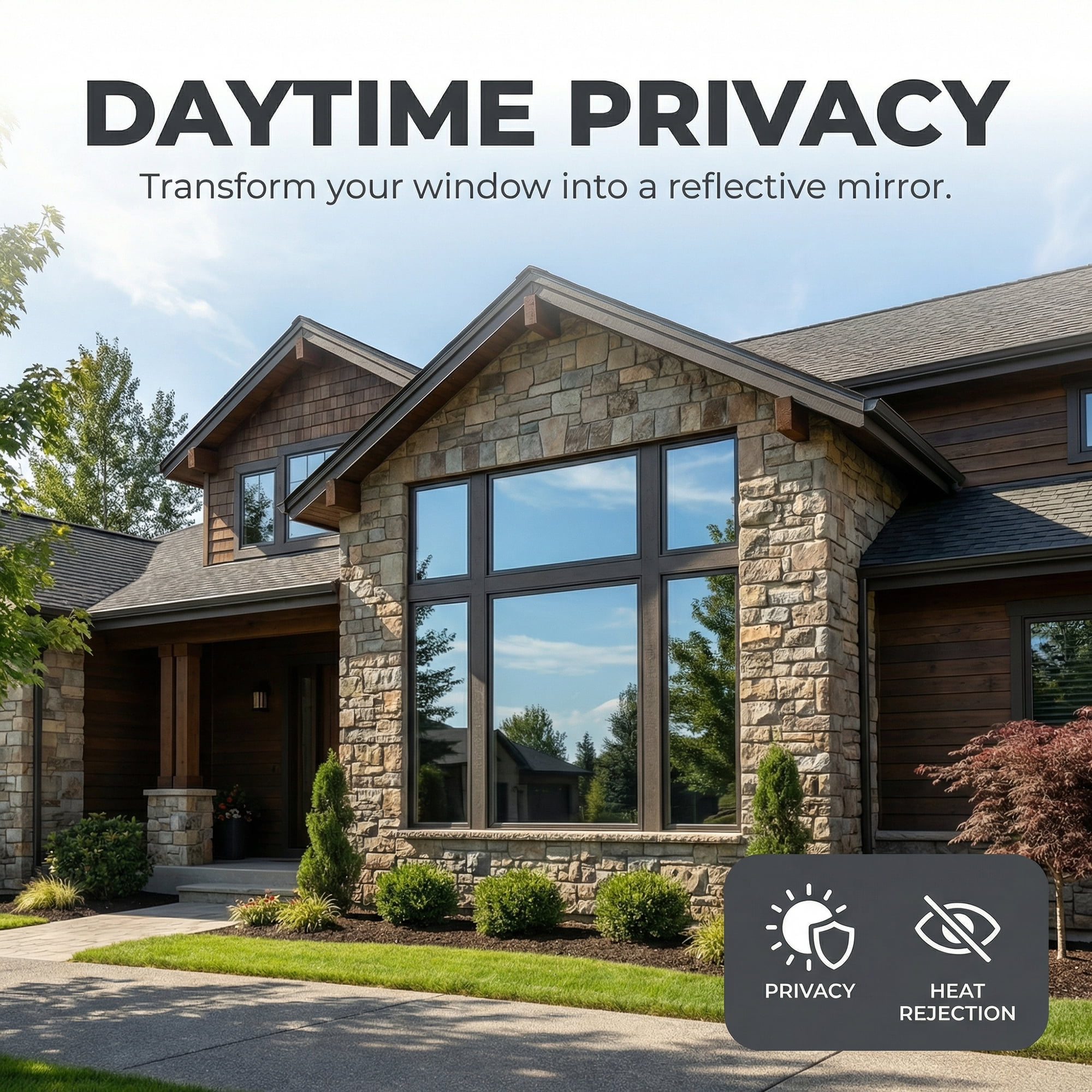REGALWOVEN One Way Privacy Window Film for Home and Office - Heat Control and Static Cling Black Silver 39.4 x 23.6 Inch