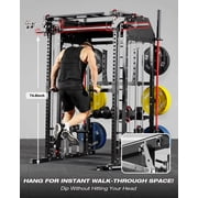 Mikolo Smith Machine Home Gym, All-in-One Power Rack with Smith Cage and Functional Trainer, Squat Rack with 2:1 Dual Pulley Cable System and Extended Forward Reach, Vertical Leg Press