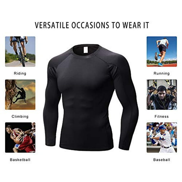 LANBAOSI 3 Pack Men Long Sleeve Compression Shirts Male Sports Base Layer  T-Shirt Athletic Workout Size Medium 