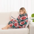 thumbnail image 4 of Green Red Footballs Pattern Blanket Hoodies for Kids 6-13YR Oversize Wearable Blanket Hoodies for Boys Girls Teens, 4 of 7