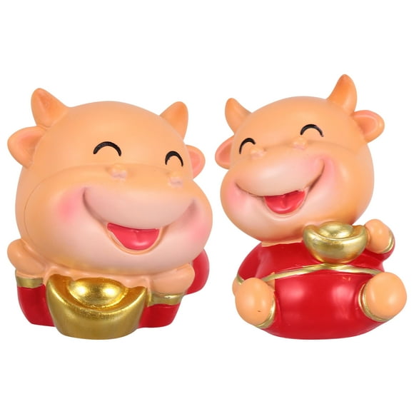 2pcs Year of The Ox Mascot Figurines Car Decor Ornaments Desktop Adornment