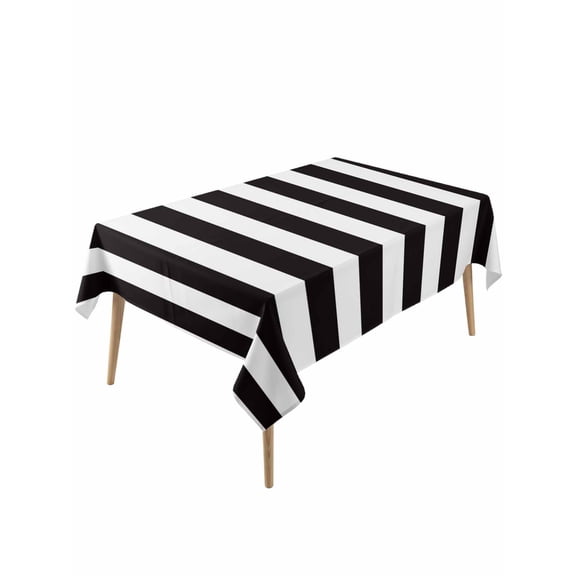 Simple Black White Stripes Table Cloth, Modern Stripes Waterproof Tablecloth for Rectangle Tables, Reusable Washable Fabric Table Cover for Restaurant Kitchen Dining Tables 54"x108"