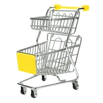WRISTBIQUE Yellow Mini Shopping Cart Toy for Storage Iron Trolley Organizing Desk Sundries 9.5 x 6.5 x 7.5 inches