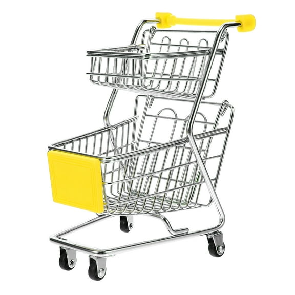WRISTBIQUE Yellow Mini Shopping Cart Toy for Storage Iron Trolley Organizing Desk Sundries 9.5 x 6.5 x 7.5 inches