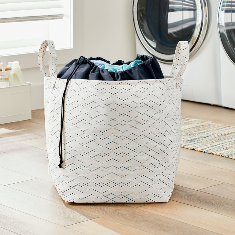 Drawstring Laundry or Storage Bag in White Color. Linen and Washable Paper Material