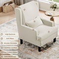 thumbnail image 3 of Aprafie Ergonomic Wingback Chair, 20.7" High Back Accent Chair with Ultra-Thick Cushion, Solid Wood Arms & Legs for Living Room, Bedroom, Reading Nook, White, 3 of 7