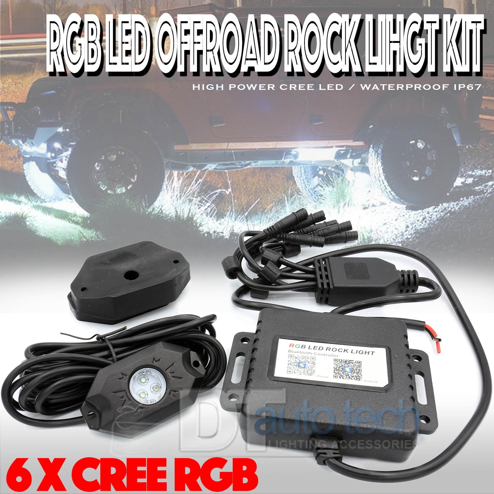 6 LED Rock Lights Aluminum Wireless w/Bluetooth Music RGB Color Accent Under Car