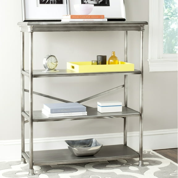 SAFAVIEH Jamison 3 Tier Industrial Glam Large Bookcase, Dark Silver