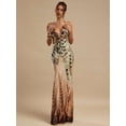 thumbnail image 5 of Brown Abstract Print Deep V-Neck Backless Bodycon Maxi Dress, Mermaid Silhouette Evening Dress, 5 of 7