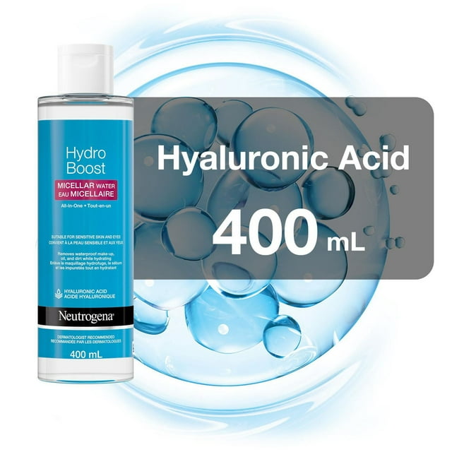 Neutrogena HydroBoost Micellar Water - Hyaluronic Acid - Make-up Remover for Sensitive Skin - Face and Eyes Cleanser
