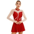 thumbnail image 2 of ZDHoor Women Giltter Rhinestone Dance Dress Long Sleeve Figure Ice Skating Dance Leotard Dress Red-A XL, 2 of 7