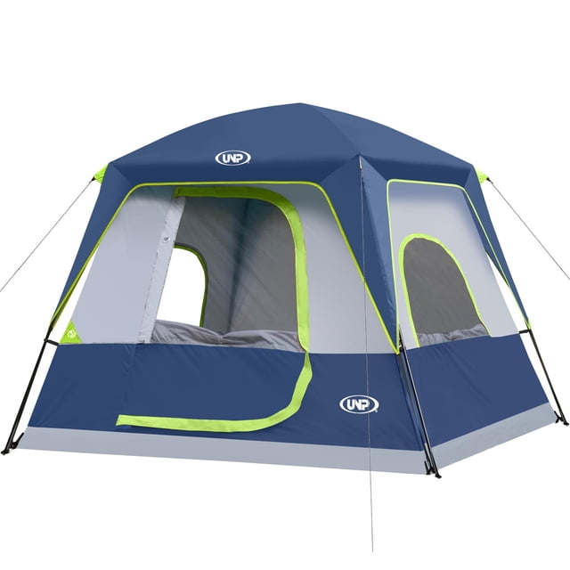 Tienda de campaña UNP para 4 personas, tienda de campaña portátil, tienda de campaña para 4 personas, fácil instalación, impermeable con toldo superior para acampar/senderismo al aire libre (azul oscu