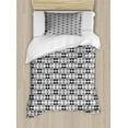 thumbnail image 1 of Trellis Duvet Cover Set Twin Size, Stripy Design of Quirky Geometric Shapes Rounds Lines in Monochrome, Decorative 2 Piece Bedding Set with 1 Pillow Sham, Charcoal Grey and White, by Ambesonne, 1 of 3
