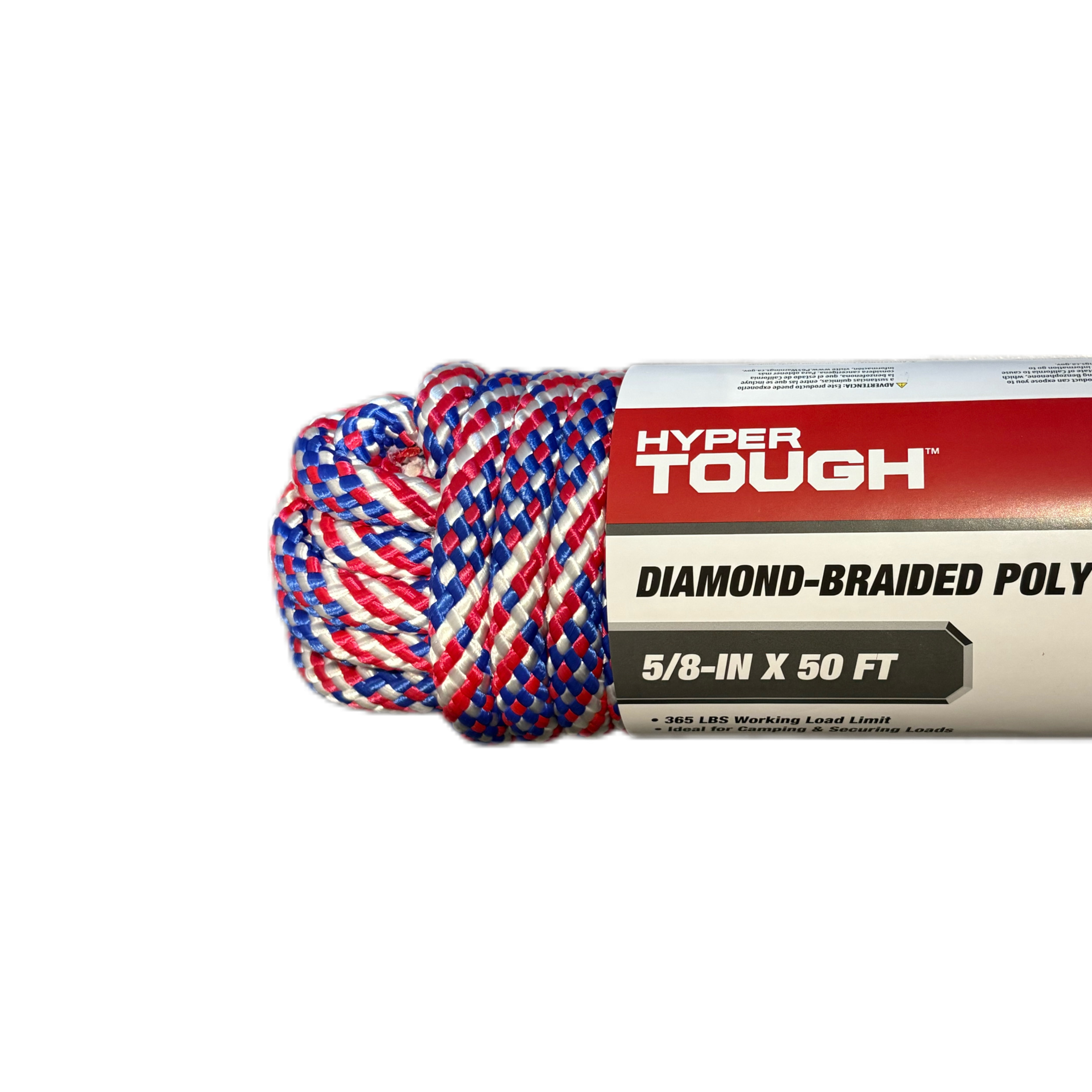 Hyper Tough 5/8 inch x 50 feet Polypropylene Diamond-Braid Rope, Patriot Red/White/Blue