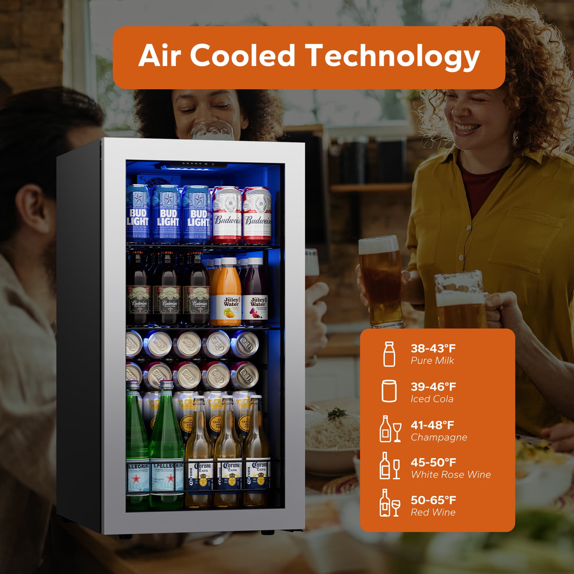 Ca'Lefort Beverage Refrigerator Cooler,95-121 Can Freestanding Beverage Fridge,with Glass Door for Home/Bar/Office