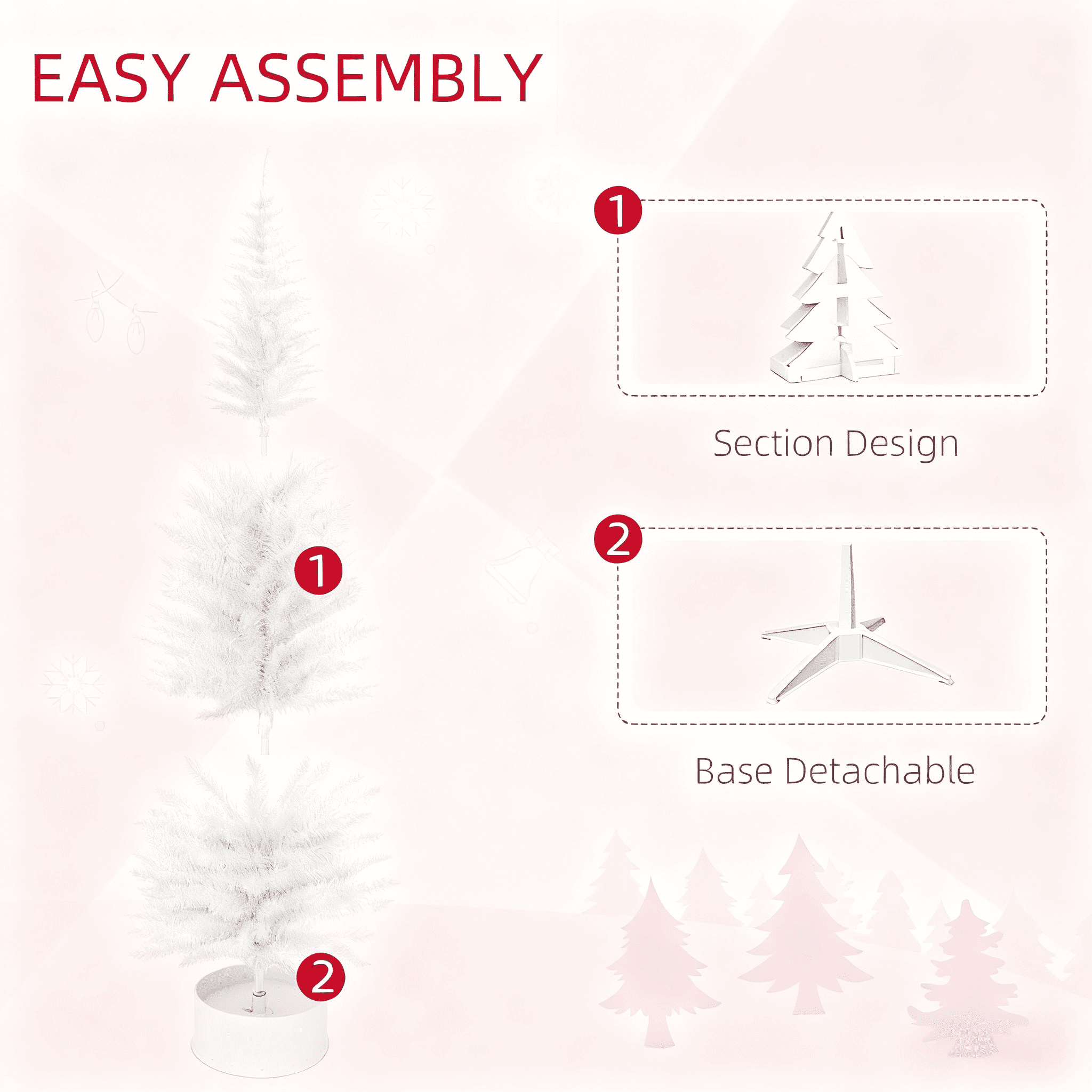 6ft Unlit White Pencil Christmas Tree 390 Tips Easy Assembly Plastic Base Small Space Holiday Decor