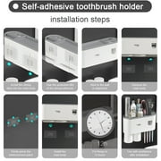 JUNLIN Toothbrush Holder for Bathroom, Toothpaste Holder and Dispenser,Wall Mounted Toothbrush Cup Holder with Brush Sink, Cup, Cosmetic Drawer and Storage Tray White