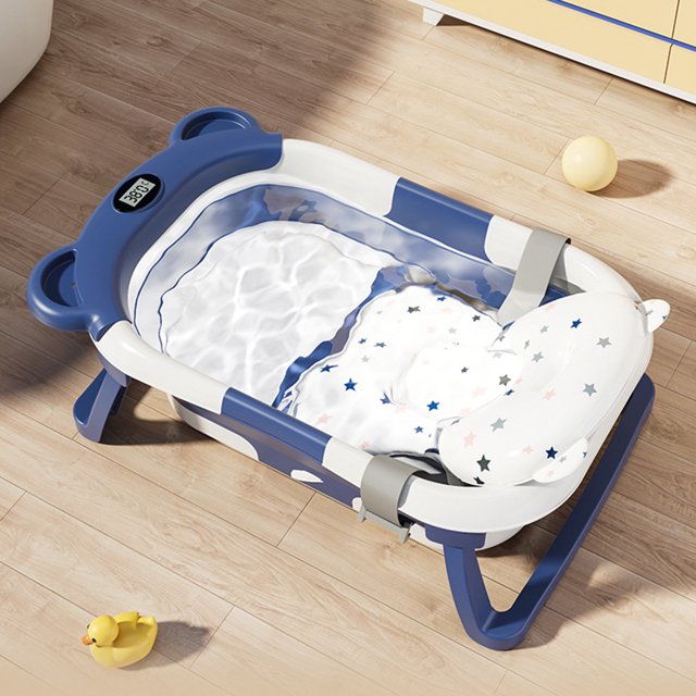 Cubo de baño con pantalla de temperatura en tiempo real antideslizante plegable con soporte de cojín