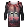 thumbnail image 4 of Enjoytime Womens Tops Halloween Ghost Printed Crew Neck 3/4 Sleeve Shirts Plus Size Fashion Vintage Funny Casual Party Tees, 4 of 5