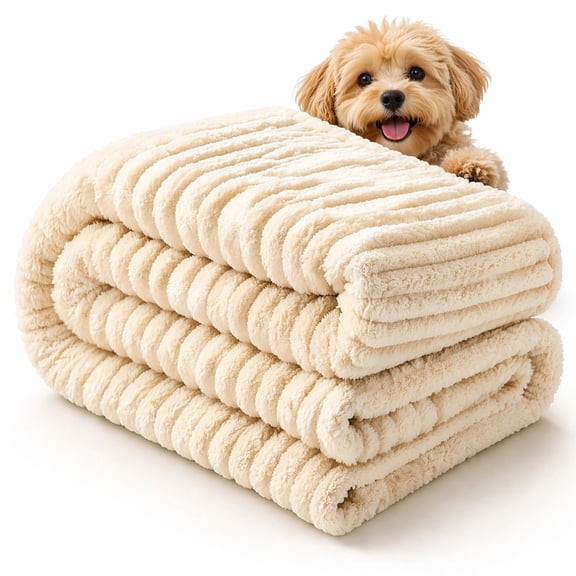 Yellow Emotional Support Pet Blanket, Ribbed Flannel Plush Throw for Dogs and Cats, Soft Washable Cover for Couch, Bed, Crate