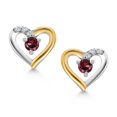 thumbnail image 2 of Gem Stone King 925 Sterling Silver and 10K Yellow Gold Red Rhodolite Garnet and White Lab Grown Diamond Heart Shape Earrings for Women (0.20 Cttw, Gemstone January Birthstone, Round 2.5MM), 2 of 4