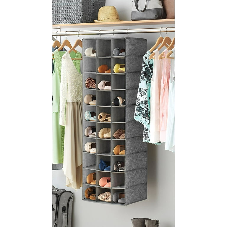 Whitmor Hanging Shoe Shelves, Vertical Closet Organizer, 10 Sections, Gray