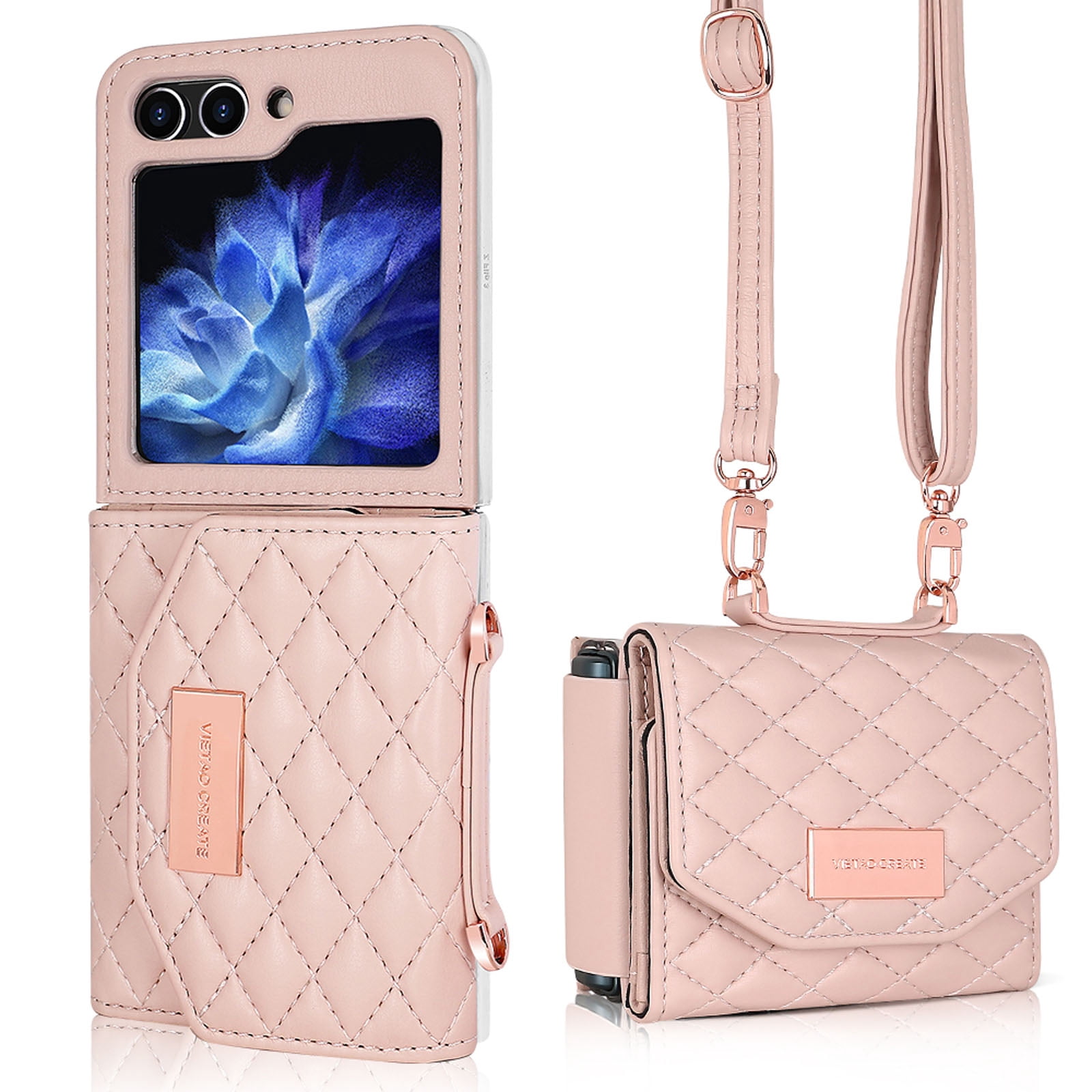 for Samsung Galaxy Z Flip 6 Case with Card Slots, [Crossbody Strap] [RFID Blocking] Women Girls PU Leather Wallet Case Lanyard Crossbody Bag Phone Case for Samsung Galaxy Z Flip 6,Pink