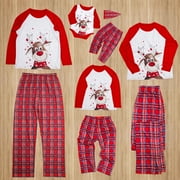 Qiylii Christmas Matching Pajamas,Dad Mom Kid Baby Cartoon Plaid Sleepwear