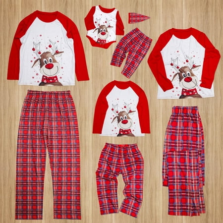 Qiylii Christmas Matching Pajamas,Dad Mom Kid Baby Cartoon Plaid Sleepwear