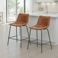 thumbnail image 5 of Abble 24 inch Bar Stools Set of 2, Faux Leather Upholstered Low Back Kitchen Counter Height Stools with Sled Base, Floor-Scratch Protection,  Camel, 5 of 7