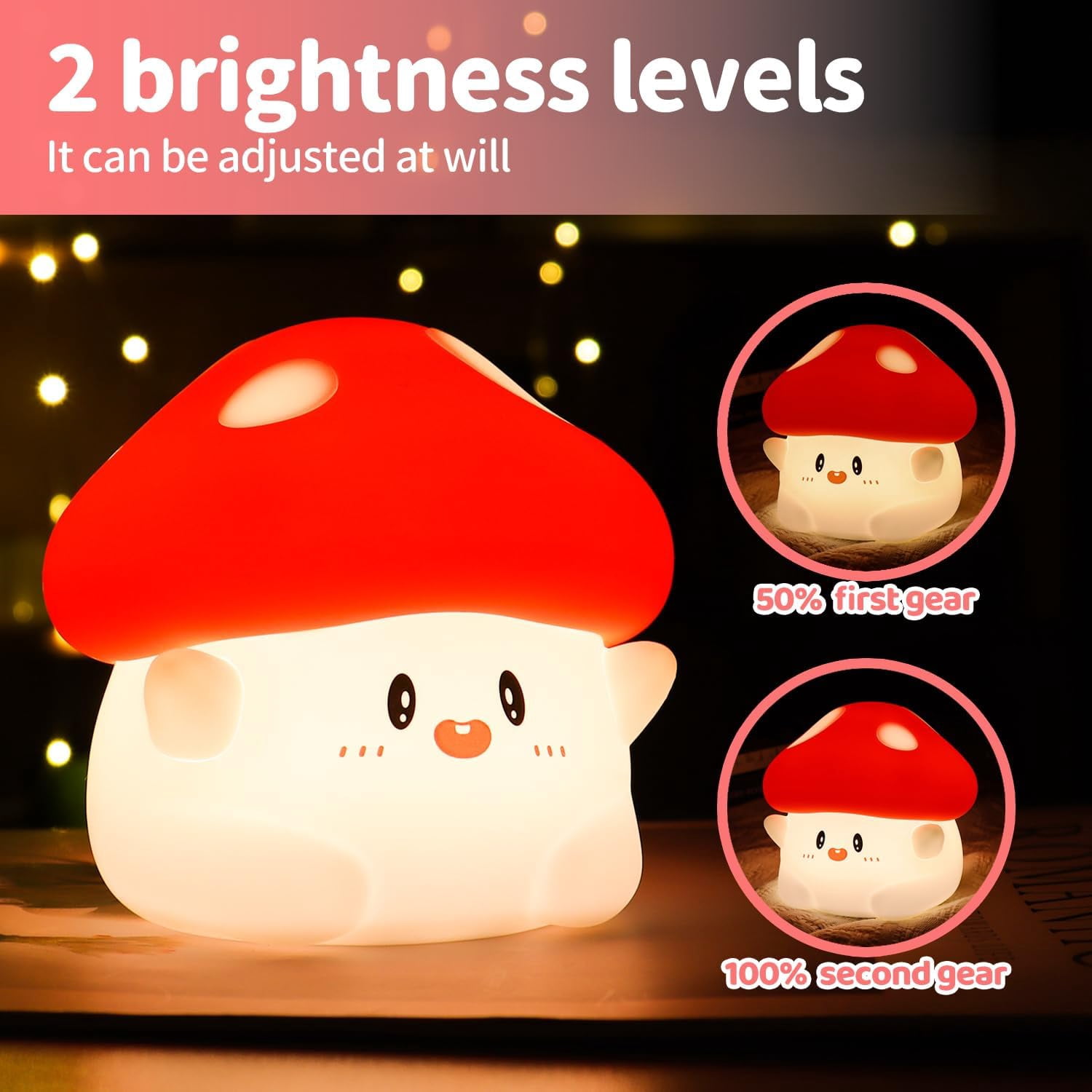 Mushroom Night Light, Color Changing & 50-Hour Battery, Squishy Lamp with Pat Control for Kids Room Decor, USB Rechargeable, Easter Gifts