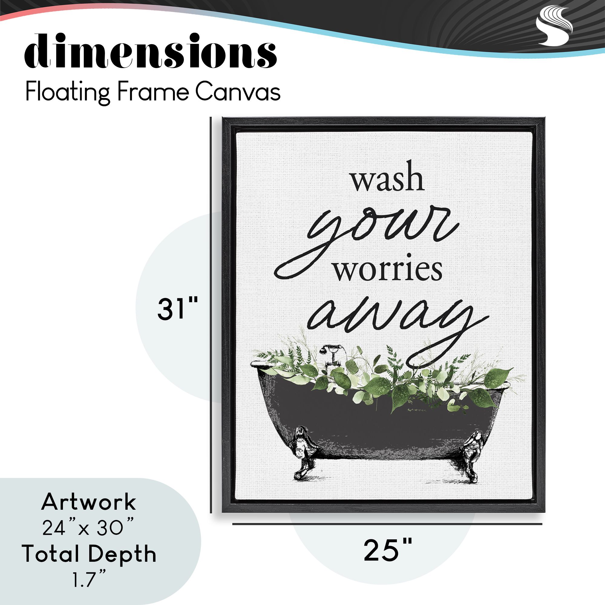 Wash Worries Away Herbs Black Framed Floater Canvas Wall Art, design by Lettered and Lined