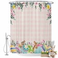 thumbnail image 2 of Easter Shower Curtain Easter Eggs Bunny Shower Curtains for Bathroom Decor, Waterproof Polyester Shower Curtain Set with Hooks, Extra Long 72" x 78" Eucalyptus Leaves Pink Plaid, 2 of 9