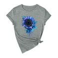 thumbnail image 2 of ZHISHIMINGJUN Sexy Women's Gray Tee Oil Painting Style Brilliant Blue Sunflowers Ombre Round Neck Short Sleeve Slim Modern Design Top, 2 of 6