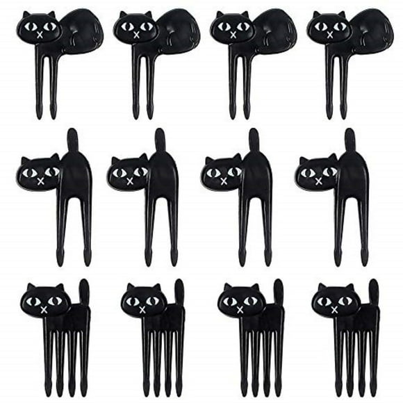 ICYANG 12 Pcs Cute Black Cat Cartoon Animal Food Fruit Picks Forks for Kids Bento Box Lunch Box Decor, Fruit Party Picks Accessories