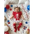 thumbnail image 5 of Lairauiy Baby Toddler Girls 4th of July Outfits 3 6 12 18 Months Letter Flag Print Romper Tiered PP Shorts Socks Headband Clothes Sets, 5 of 9