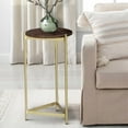 thumbnail image 7 of Brita 12 Inch Side End Table Round Mango Wood Top Triangular Iron Base Brown Brass - Saltoro Sherpi, 7 of 7
