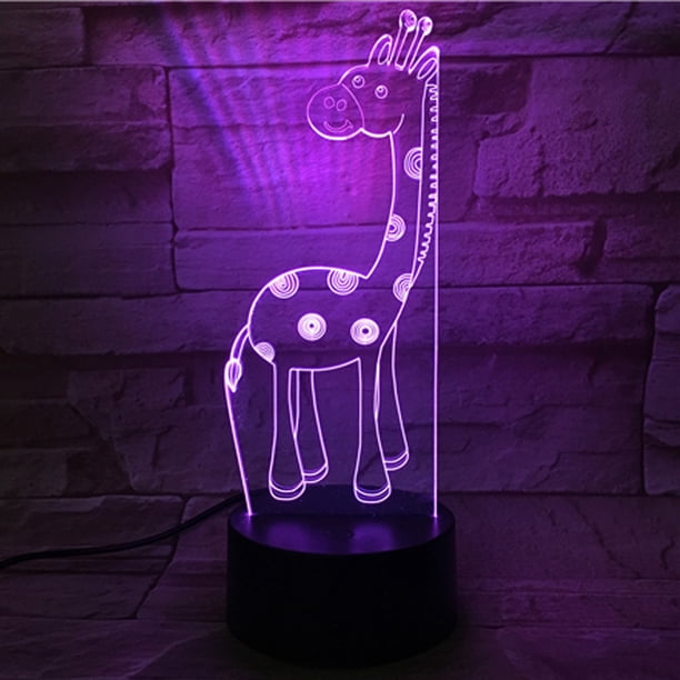Lámpara LED 3D acrílica con diseño de jirafa pequeña, luz nocturna con interruptor táctil, lámpara de ambiente con 7 colores cambiantes, gif sentado