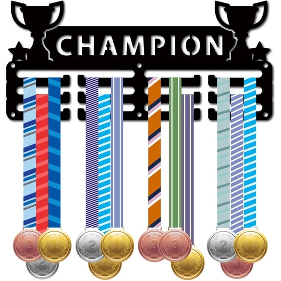 Champion Medal Holder Medal Hangers Medal Rack Display Sports Metal Hanging Awards Iron Small Mount Awards for Wall Home Badge Rowing Race Medalist Black 11.4 x 5.1 Inch Black