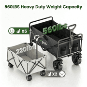 GVDV Collapsible Folding Wagon, 560LBS Large Heavy Duty Utility Cart with All-Terrain Wheels and Adjustable Handles for Shopping, Camping, Sports, Outdoor, Beach, Black
