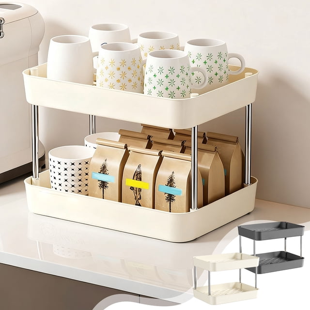 mfyjkho Estante Para Tazas De Dos Niveles, Organizador De Vasos De Plástico De Dos Niveles Con Bandeja De Drenaje Desmontable Para Cocina, Baño O Comedor, 1 Unidad