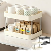 Usloyux Under $5 Double Tier Cup Storage Rack, Dining Table Top Cup Organizer with Drain Tray, Desktop Tea Coffee Mug Water Cup Holder, Space Saving Display Shelf for Kitchen