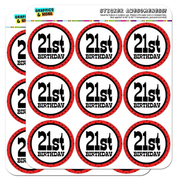 21st Twenty-First Birthday Red Black Polka Dots 2" Scrapbooking Crafting Stickers